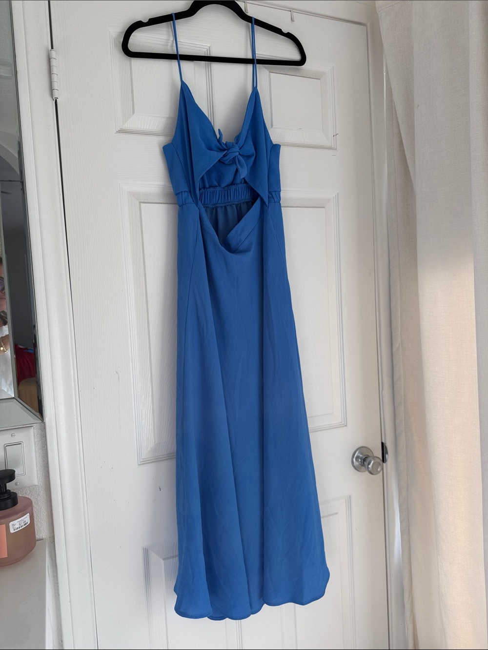 Vice Blue Spaghetti-Strap Midi Dress with Front Knot